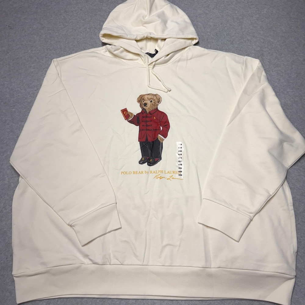 Polo Ralph Lauren Hoodie Mens Big 4X White Lunar New Year Polo Bear Lightweight